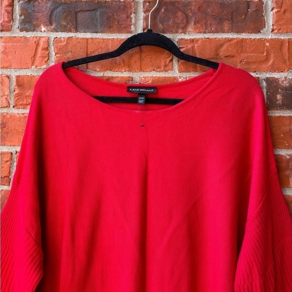 Lane Bryant Womens 22/24 Red Ribbed Flare Wide Sleeve Sweater - Picture 2 of 9